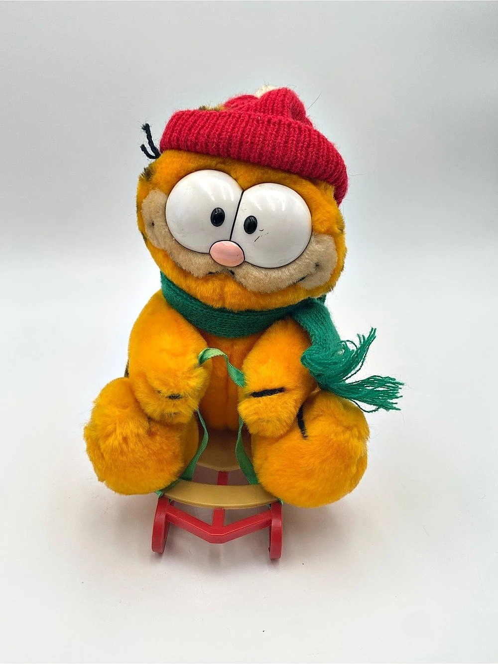 Vintage Dakin Garfield on Sled Winter Plush Orange & Red